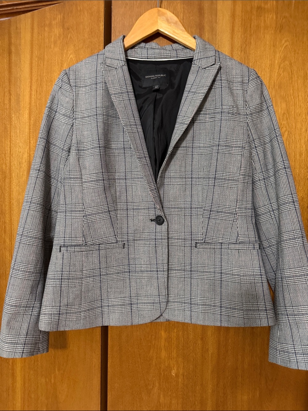 Banana Republic Black & Gray Plaid Tailored Blazer